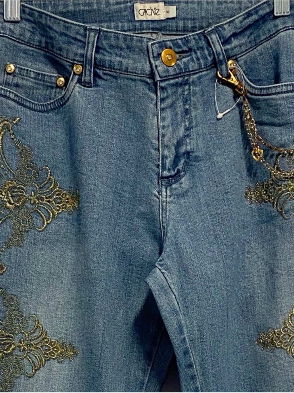 Vintage cache Embroidered Bootcut Jeans - Gold Accent NWT - Picture 3 of 8
